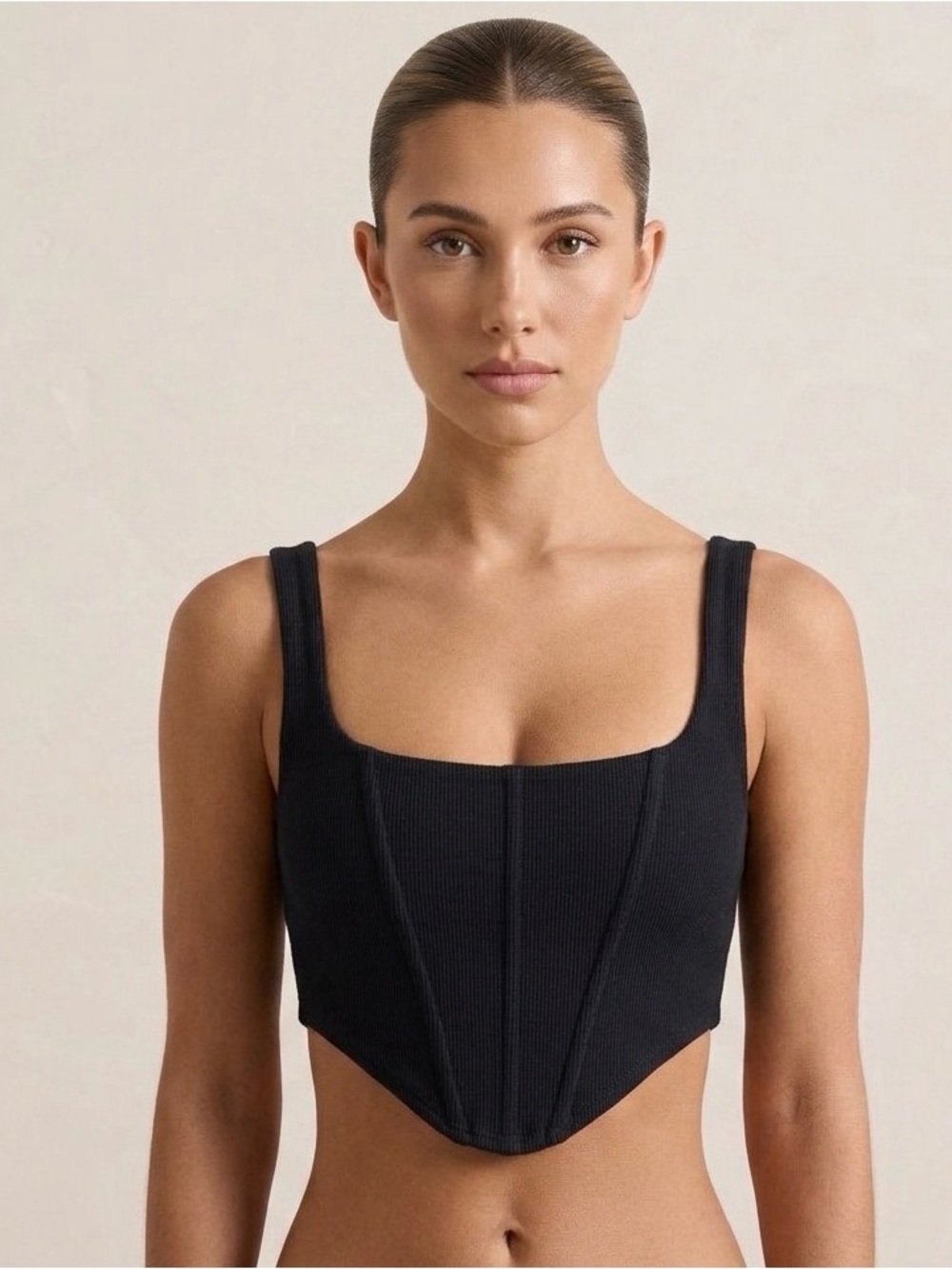 Princess Polly Black Ribbed Corset Top Zipper Closure Square Neck Size 4 Grunge